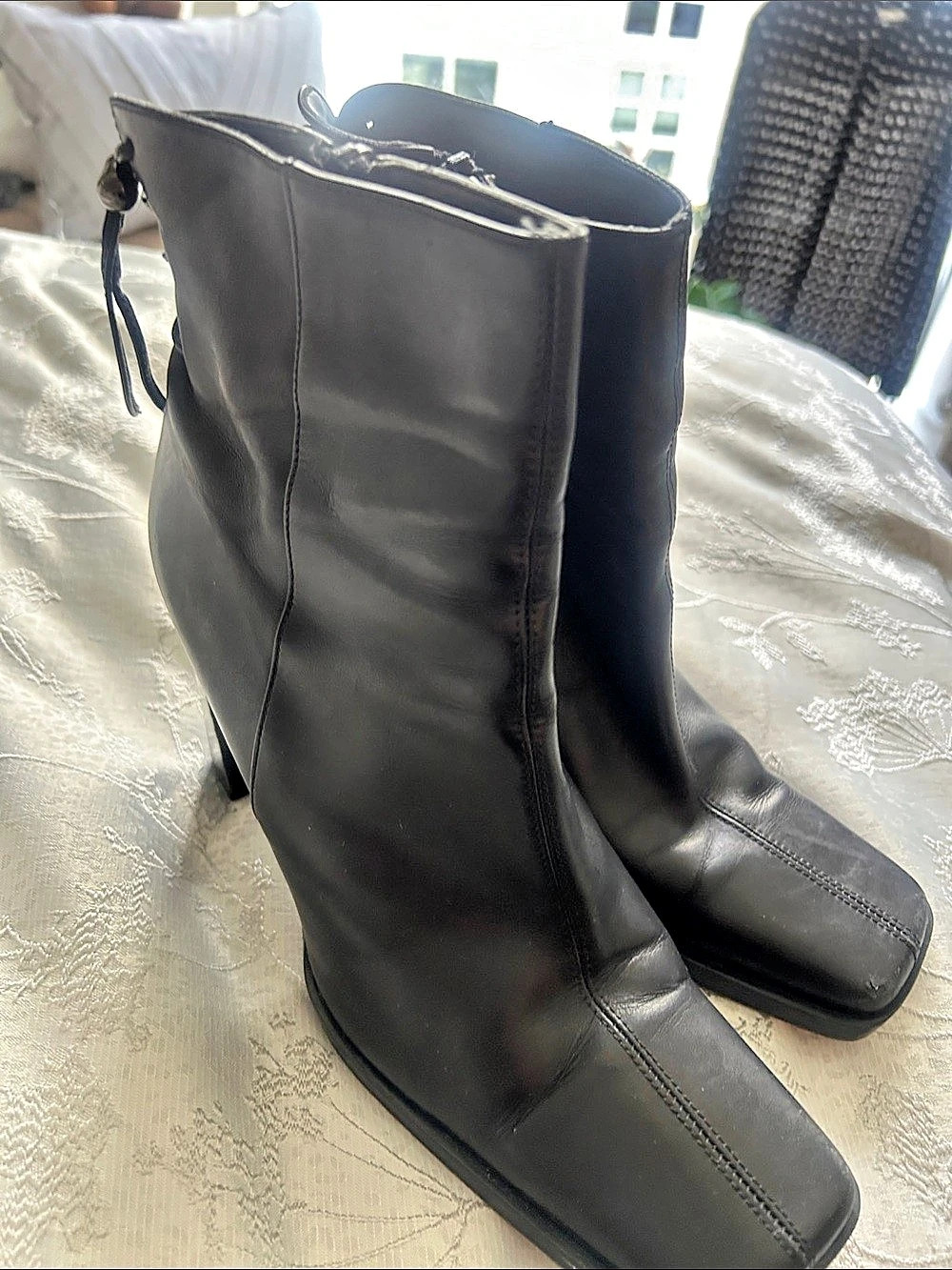 Black Square Toe Heeled Boots